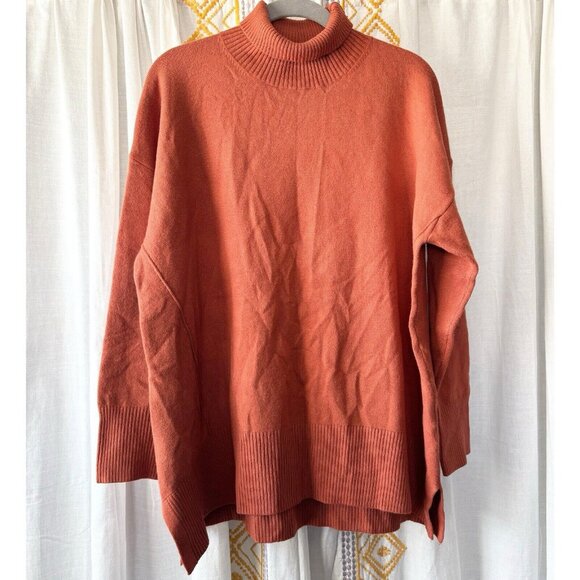 French Connection Orange Turtleneck Oversized Tunic (Size L) Hi Lo Knit Sweater - Picture 1 of 6